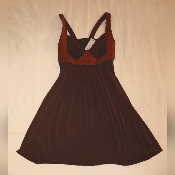 NWT Brown SKY Brand Leather Bustier Corset Mini Dress Tunic XS / 2 Fit & Flare - Picture 4 of 14